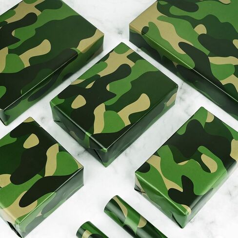 12 Sheets 28 * 20 Inches Camo Wrapping Paper for Men Boys Kids, Green Camouflage Gift Wrap Paper for Birthday Camping Themed Party Retirement Hunting Party Crafts in Saudi Arabia
