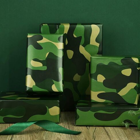 12 Sheets 28 * 20 Inches Camo Wrapping Paper for Men Boys Kids, Green Camouflage Gift Wrap Paper for Birthday Camping Themed Party Retirement Hunting Party Crafts in Saudi Arabia