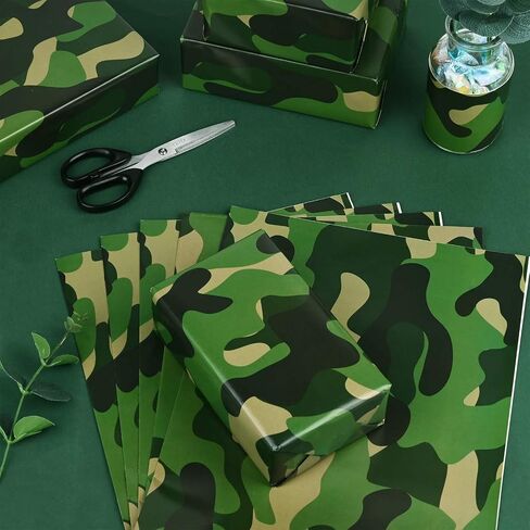 12 Sheets 28 * 20 Inches Camo Wrapping Paper for Men Boys Kids, Green Camouflage Gift Wrap Paper for Birthday Camping Themed Party Retirement Hunting Party Crafts in Saudi Arabia