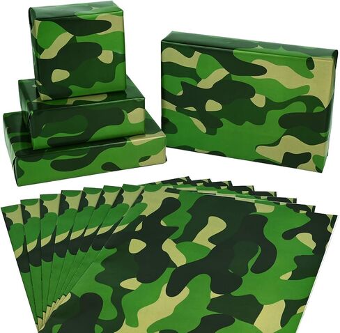 12 Sheets 28 * 20 Inches Camo Wrapping Paper for Men Boys Kids, Green Camouflage Gift Wrap Paper for Birthday Camping Themed Party Retirement Hunting Party Crafts in Saudi Arabia