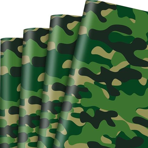 12 Sheets 28 * 20 Inches Camo Wrapping Paper for Men Boys Kids, Green Camouflage Gift Wrap Paper for Birthday Camping Themed Party Retirement Hunting Party Crafts in Saudi Arabia