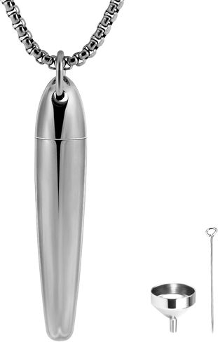 Urn Necklace for Ashes for Men and Women - Pet Cremation Jewelry for Ashes - Stainless Steel Small Keepsake Pendant for Human Ashes (Silver) in Saudi Arabia