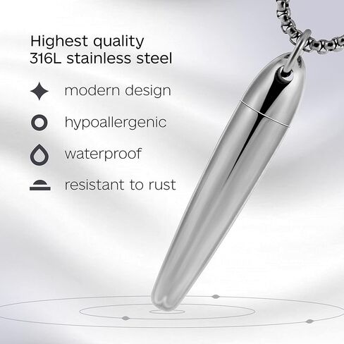 Urn Necklace for Ashes for Men and Women - Pet Cremation Jewelry for Ashes - Stainless Steel Small Keepsake Pendant for Human Ashes (Silver) in Saudi Arabia