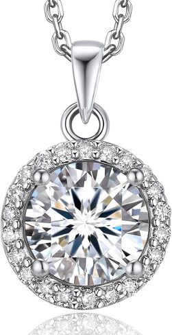MomentWish Heart Necklace for Women, 1 Carat Simulated Moissanite Necklace for Her 925 Sterling Silver Halo Pendant Anniversary Valentine's Day Birthday Gifts for Mom Wife Girlfriend-Heart in Kuwait