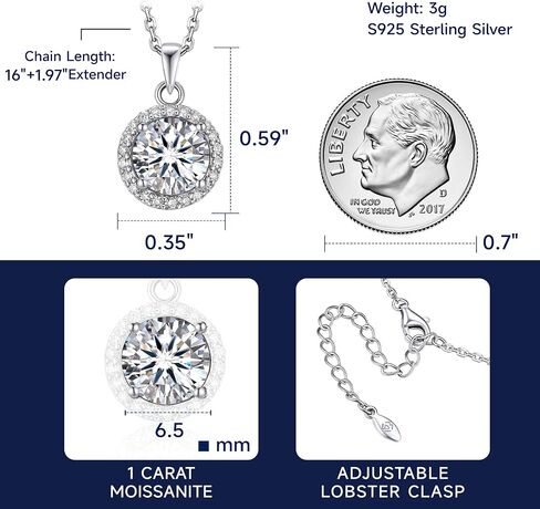 MomentWish Heart Necklace for Women, 1 Carat Simulated Moissanite Necklace for Her 925 Sterling Silver Halo Pendant Anniversary Valentine's Day Birthday Gifts for Mom Wife Girlfriend-Heart in Kuwait