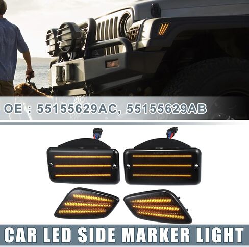 Car LED Side Marker Switchback Turn Signal Light 55155629AC for Jeep Wrangler 2001-2006 Plastic Smoked Lens White Amber Light (Set of 4) in Saudi Arabia