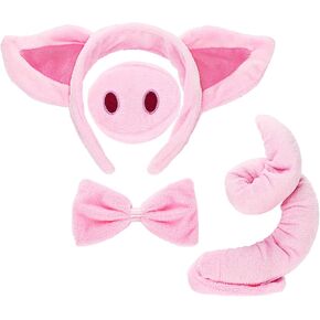 Pig Costume Set Pig Ears Nose Tail and Bow Tie Pink Pig Fancy Dress Costume Kit Accessories for Kids Halloween Party, Mardi Gras Costume Party, Carnival Dress up Play