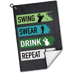 Swing Swear Repeat Polyester and Cotton Blend Printed Golf Towel, Funny Golf Accessories for Men Women, Golf Gift for Golf Fan Dad Mom, Golf Lover Birthday Gift (OGT027)