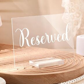 Roowest 10 Set Acrylic Reserved Table Signs Clear Wedding Reserved Signs with Holder Reserved Table Cards for Wedding Seating Reception Restaurant Birthday Party Ceremony Decoration(Clear, White)
