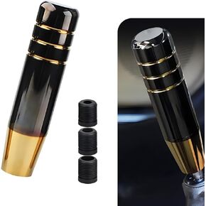 1 PC Car Gear Shift Head, 7.08" Alloy Anti-Slip Gear Shift Knob with M8/M10/M12 Adapter, Modified Decorative Accessories, for Most Automatic Manual Transmission Models (Gold & Black)