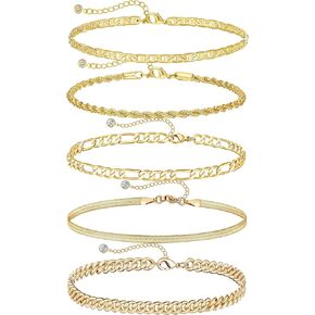 DEARMAY Gold Bracelets for Women Girls 14K Real Gold Jewelry Sets for Women Cute Tennis Beaded Bracelets for Women Cuban Link Paperclip Chain Anklet Dainty Bracelet Pack Gifts for Women Girls