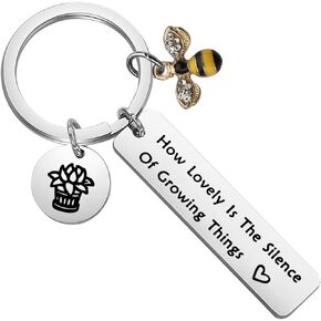 BEKECH Gardener Gift Plant Lover Gift How Lovely Is The Silence of Growing Things Plant Keychain