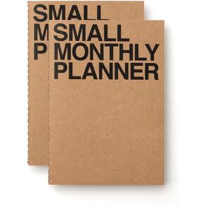JSTORY Small Monthly Planner Set of 2 Stitch Bound Flat Lay Compact Handy Year Round Flexible Cover Goal/Time Organizer Thick Paper Eco Friendly Customizable A6 16 Months 18 Sheets Each Kraft
