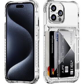 for iPhone 15 Pro Case Wallet Clear Protective Phone Case with Credit Card Holder Heavy Duty Protection Shockproof Anti-Scratch Anti-Yellow Cover for iPhone 15 Pro 6.1 inch Transparent