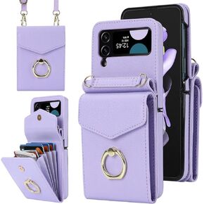 Asuwish Phone Case for Samsung Galaxy Z Flip 3 5G 2021 Wallet Cover with RFID Blocking Ring Crossbody Wrist Strap Stand Credit Card Holder Leather Cell Accessories ZFlip3 Z3 Flip3 3Z Women Men Black