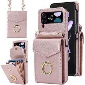 حافظة هاتف Asuwish لهاتف Samsung Galaxy Z Flip 3 5G 2021 مع حلقة حجب RFID وحزام معصم وحامل بطاقة الائتمان وإكسسوارات الخلايا الجلدية ZFlip3 Z3 Flip3 3Z للنساء والرجال أرجواني in Kuwait