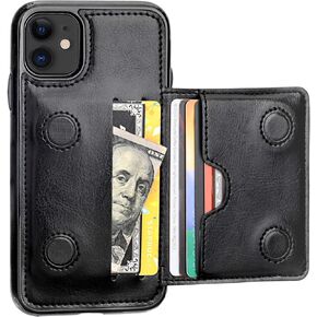 KIHUWEY iPhone 11 Wallet Case Credit Card Holder, Premium Leather Kickstand Durable Shockproof Protective Cover iPhone 11 6.1 Inch(Black)