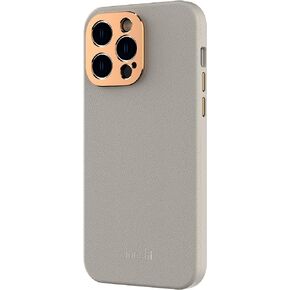 Moshi Napa Premium Leather Case (for iPhone 14 Pro Max 6.7 Inch) - Compatible with MagSafe | Aviation-Grade Aluminum Raised Lens and Buttons for Full Body Protection | Microfiber Lining - Serene Gray