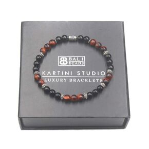 Polished Black Onyx and Red Tiger's Eye Bracelet, Stone and Sterling Silver Beads Bracelet, Men's 6mm Bracelet