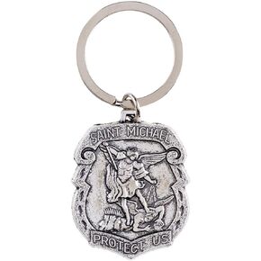 Silver Toned Saint Michael The Archangel Key Chain, 1 1/2 Inch