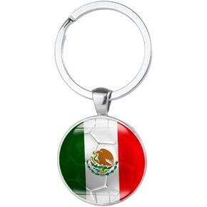 Art Attack Mexican Flag Soccer Keychain, Mexico Tricolor National Football Team Accessories History Party Favor Fan Car Key Chain Ring Pendant Charm (Silver)