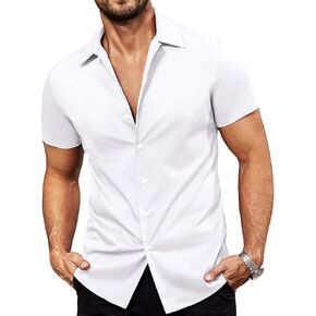 Mens Short Sleeve Dress Shirts Slim Fit Shirts for Men Business Casual Button Up Shirts