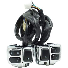 Motorcycle 1 inch Handlebar Switches Control + Wiring Harness Handlebar Control Switch Turn Signal Horn Switch for 1996-2012 Harley Dyna Softail Dyna Sportster V-Rod,Chrome