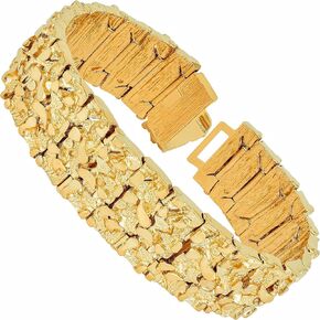 LIFETIME JEWELRY 23mm Rugged Nugget Link Bracelet for Men and Women 24k Gold Plated