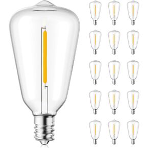 Brightown 15 Pack Edison LED Light Bulbs, ST38 Clear Replacement Bulb 0.6W fits E12 C7 Screw Base, Vintage Dimmable Shatterproof Bulbs for Indoor Outdoor Patio ST38 String Lights, Warm White