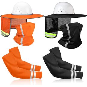 8 Pcs Sun Shade Full Brim Mesh Neck Sun Block Protection Neck Gaiter Bandana Face Scarf with UV Reflective Strap Arm Sleeves