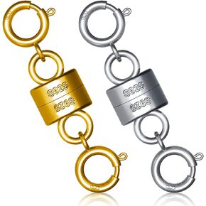 2pcs 925 Magnetic Necklace Clasps and Closures, Double Buckle Sterling Silver Bracelet Clasp Converter Magnetic Jewelry Clasps Locking Magnetic Clasps for Jewelry Making Supplies (Gold, Silver)