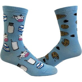 Crazy Dog T-Shirts Women's Milk And Cookies Socks Funny Dessert Snack Graphic Novelty Footwear