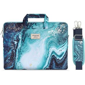 MOSISO Laptop Shoulder Bag Compatible with MacBook Air/Pro,13-13.3 inch Notebook,Compatible with MacBook Pro 14 inch 2023-2021 A2779 M2 A2442 M1,Creative Wave Marble Briefcase Sleeve with Belt