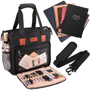 Teacher Bag with Water Bottle Pockets, Teacher Tote Bag with Shoulder Strap and Large Compartment for Laptop, Black in Kuwait
