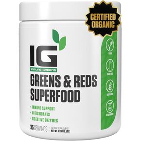 Immuno Greens Powder | #1 Rated Organic Reds & Greens Superfood with Antioxidants, Digestive Enzymes, Immune Support | Spirulina, Wheat Grass & More (Vegan, Keto Friendly, Gluten Free) 35 Servings