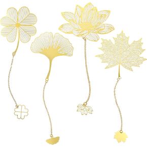 4Pcs Metal Bookmarks with Chain Golden Hollow Leaf Bookmark Unique Book Page Marker Beautiful Bookmarks Accessories for Book Lovers Readers Teenagers Writers Children Adults Gifts Teachers Students