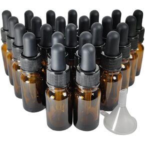 Bioll 10ml (1/3 oz) Glass Dropper Bottle. Essential Oil Bottle With Glass Eye Droppers. For Lab Bottles, Alcohol Bottles And Sterilize Water Bottles-24Pcs (Amber)
