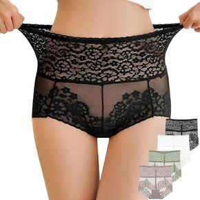 OLIKEME Women High Waisted Lace Underwear Tummy Control Panties Sexy Stretch Full Coverage Briefs