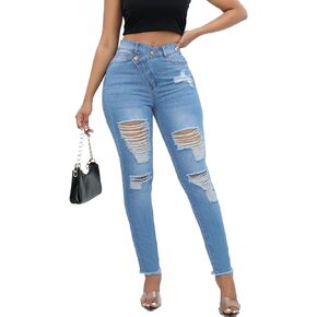 LONGBIDA Ripped Jeans for Women Trendy High Waisted Sexy Butt Lift Skinny Stretch Denim Pants