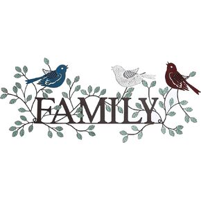 Metal Family Signs Wall Decor, Birds on Branches and Leaves Accent, 30.5" W