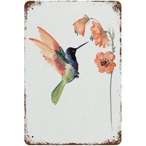 Graman Anique Metal Tin Sign Hummingbird Watercolor Colorful Bird Aluminum Metal Sign Hummingbird Art Decor Hummingbird Paradise Wall Sign 8x5.5 Inch