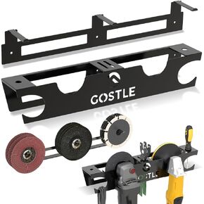 2 Bay Angle Grinder Holder with Discs Hook Rack, Grinders Power Tools Holder Storage Rack, Wall Mount Organizer Bracket for Cutters Polishers with Cord Hanger and Hooks