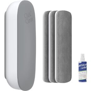 CLICK CLEAN Replaceable Dry Erase Board Eraser, 4-in-1 Magnetic Whiteboard Eraser with 3 Replaceable Felt Pads, Free 3.4oz Whiteboard Cleaner Included, Intended for Classroom, Home and Office
