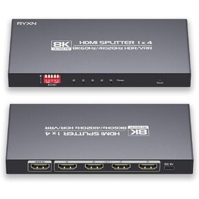 HDMI Splitter 1 in 4 Out 4K 120Hz, 8K HDMI Splitter 1 in 4 Out Support 8K@60Hz, 4K@120Hz, HDMI 2.1, EDID, HDMI Audio Out, HDCP2.3, for PS4/5, Xbox, Fire Stick, Blu-ray Player, Hue HDMI Sync Box
