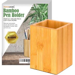 Performore 1 Pack of Bamboo Pen Holder, Wooden Pencil Holder Desk Organizer, Multi Purpose Wooden Box for Pencils Art Makeup Brush, Wood Pen Desk Accessories for Home Office