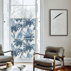Botanical Leaf Privacy Window Sticker, Removable Static Cling Double-Sided Window Decal for Door Window Panes Glass Decor, 29.52 Inch Width, Green Eucalyptus Leaves