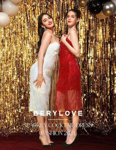 BeryLove Womens Sequin Cocktail Dress Sparkly Glitter Spaghetti Strap Party Club Dress Bodycon Dresses Prom Dress for Teens in Saudi Arabia