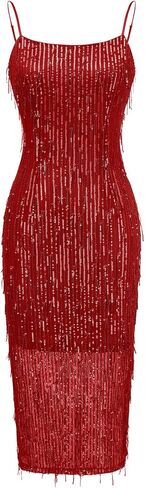 BeryLove Womens Sequin Cocktail Dress Sparkly Glitter Spaghetti Strap Party Club Dress Bodycon Dresses Prom Dress for Teens in Saudi Arabia