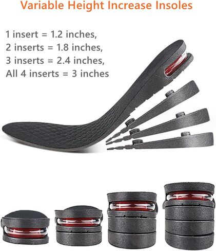 Height Increase Insoles 4 Layers, 1.2 to 3 Inches Shoe Lifts, Universal Breathable Non-Slip Taller Shoes Insoles Heel Protector Pads with Air Cushion for Women and Men, 3cm-7.5cm, 1 Pair in Saudi Arabia