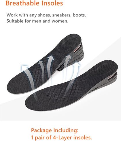 Height Increase Insoles 4 Layers, 1.2 to 3 Inches Shoe Lifts, Universal Breathable Non-Slip Taller Shoes Insoles Heel Protector Pads with Air Cushion for Women and Men, 3cm-7.5cm, 1 Pair in Saudi Arabia